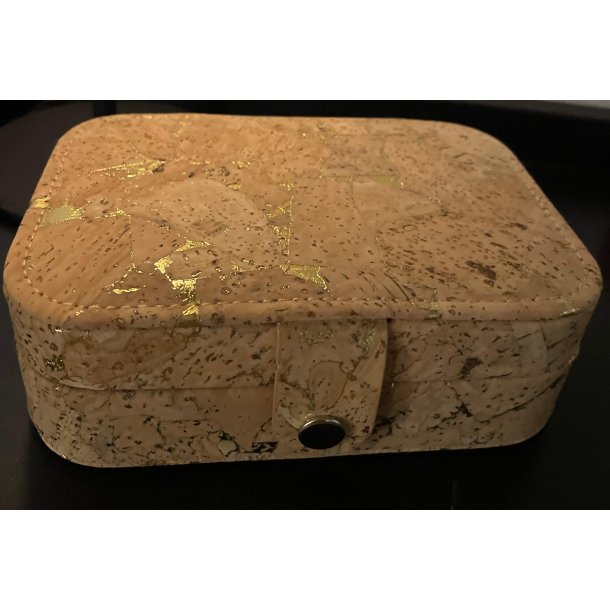Smykkeskrin i kork med guldnister, aflang