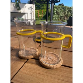 Retro Bodum glas med gul hank og bordskner i kork, hje, 2 stk.