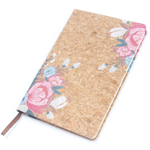 Notesbog i kork med blomsterm�nster
