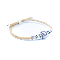 Armb�nd i kork med lilla perle