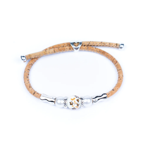 Armbnd i kork med orange/brun blomsterperle i keramik