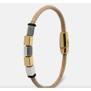 Armbnd i naturkork med guld og slv perler