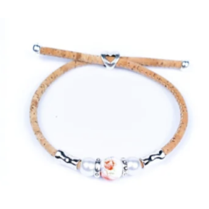 Armbnd i kork med orange blomsterperle i keramik