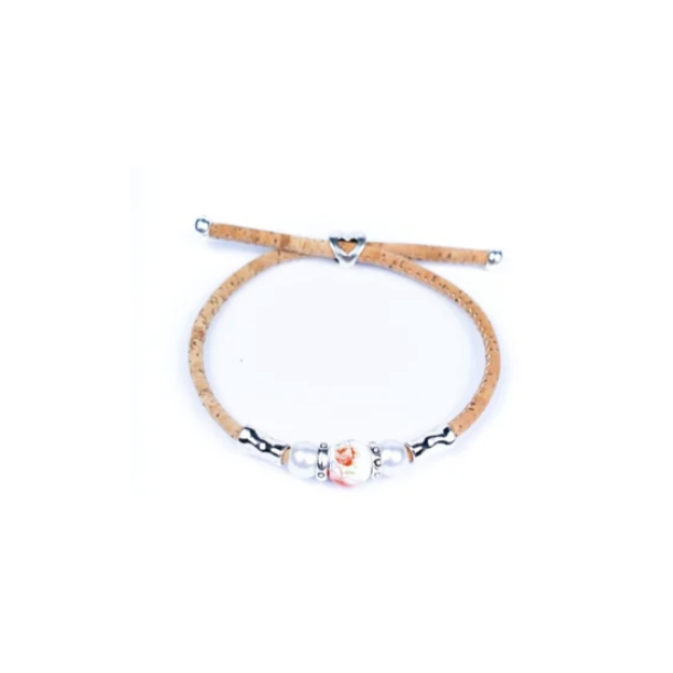 Armbnd i kork med orange blomsterperle i keramik