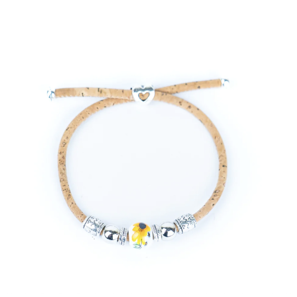 Armbnd i kork med perle med solsikke