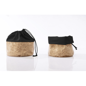 Frugt- og br�dpose med kork og sort bomuld, str L