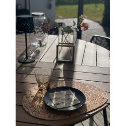 D�kkeserviet i naturfarve med gr�nt m�nster, oval