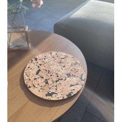 D�kkeserviet i naturkork med sort m�nster, rund 30 cm