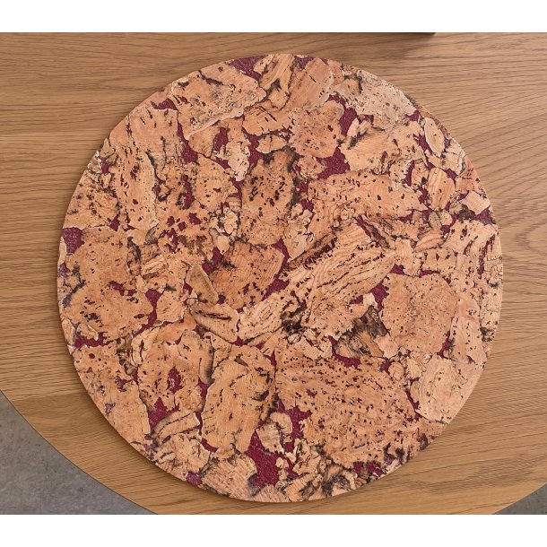 D�kkeserviet i naturkork med r�dt m�nster, rund, 36 cm