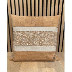 Eiki pude i kork, natur og hvide nuancer med 5 striber