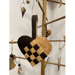 Eiki flettet julehjerte i kork, mrkebrun/natur