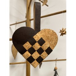 Eiki flettet julehjerte i kork, mrkebrun/natur