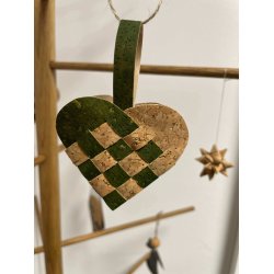 Eiki flettet julehjerte i kork, grn/natur