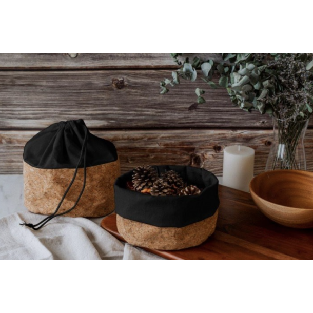 Frugt- og brdpose med kork og sort bomuld, str. M