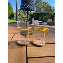 Retro Bodum glas med gul hank og bordsk�ner i kork, h�je, 2 stk.