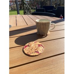 Glasbrikker i natur kork med r�dt m�nster, runde, 4 stk.