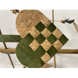 Eiki flettet julehjerte i kork, grn/natur