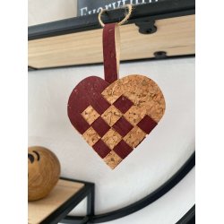 Eiki flettet julehjerte i kork, mrkerd/natur