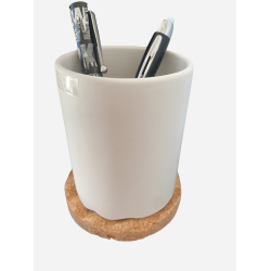 Blyantholder i hvid keramik med bund i naturkork