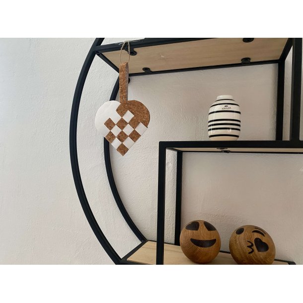 Eiki flettet julehjerte i kork, hvid/natur