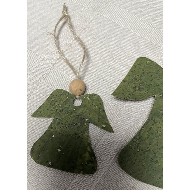 Eiki juleengel til ophng i kork, grn