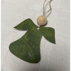 Eiki juleengel til ophng i kork, grn