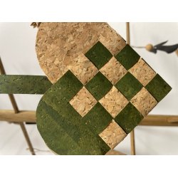 Eiki flettet julehjerte i kork, grn/natur