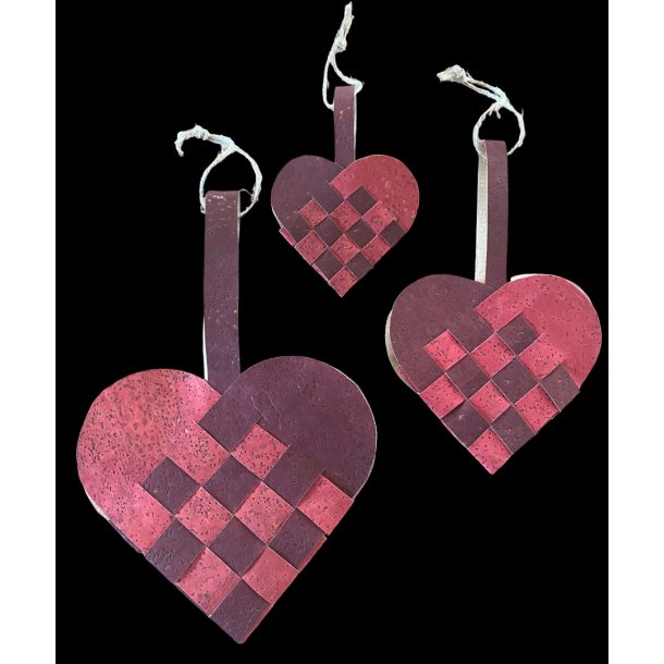 Eiki flettet julehjerte i kork, rd/mrkerd