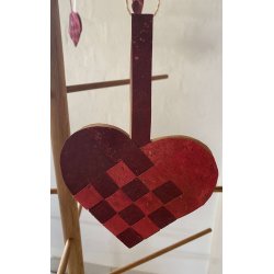 Eiki flettet julehjerte i kork, rd/mrkerd