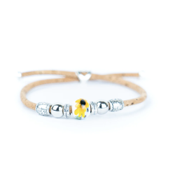 Armbnd i kork med perle med solsikke
