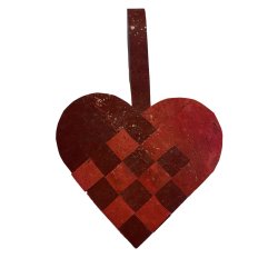 Eiki flettet julehjerte i kork, rd/mrkerd