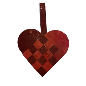 Eiki flettet julehjerte i kork, rd/mrkerd