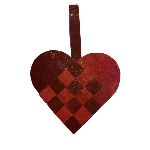 Eiki flettet julehjerte i kork, rd/mrkerd