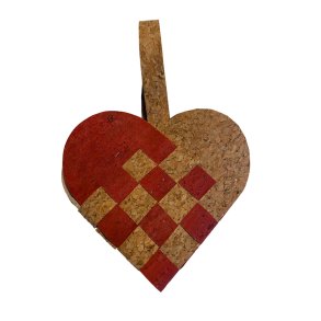 Eiki flettet julehjerte i kork, rd/natur