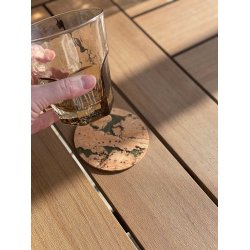 Glasbrikker i natur kork med gr�nt m�nster, runde, 4 stk.