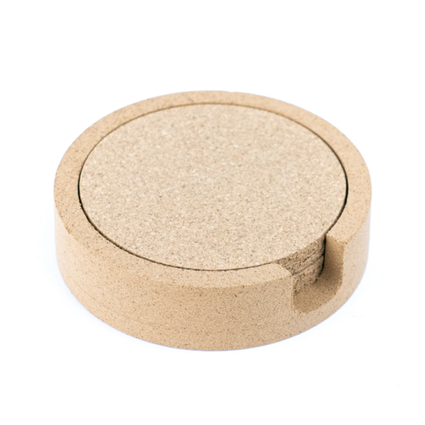 Glasbrikker i kork med holder, runde natur
