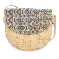 Lille buet taske i kork med blt mnster