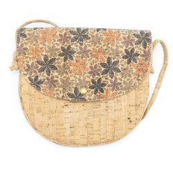 Lille buet taske i kork med m�nster i orange/lilla/bl� farver