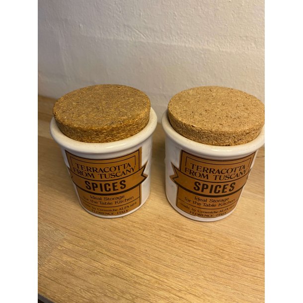 Retro terracotta krydderikrukker med korklg, 2 stk.