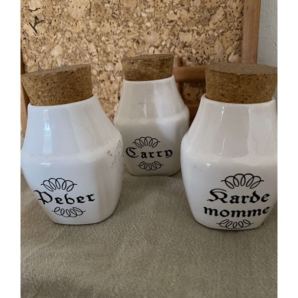 Retro tre hvide Sholm krydderikrukker