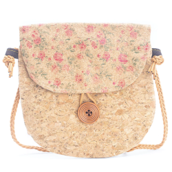 Lille taske i kork med blomstermotiv i pastelfarver