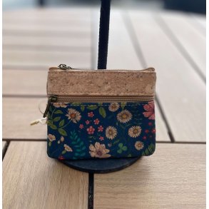 Mntpung i kork, natur og bl, med blomstermnster