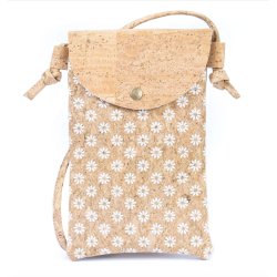 Mobiltaske i kork med hvidt blomstermnster
