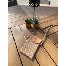 Mobiltaske i kork med hvidt blomstermnster