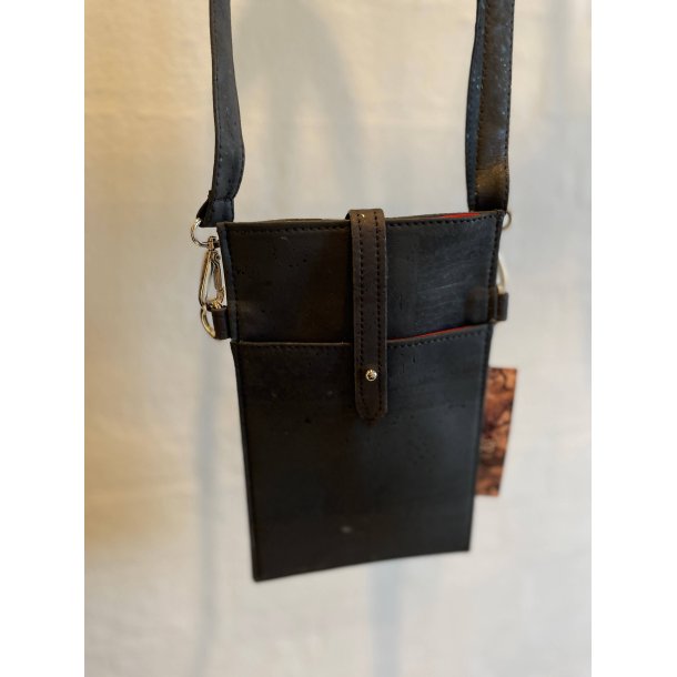 Mobiltaske i sort korkl�der