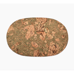 Dkkeserviet i kork, naturfarve med grnt mnster, aflang/oval