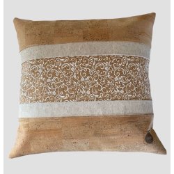 Eiki pude i kork, natur og hvide nuancer med 5 striber