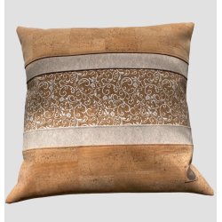 Eiki pude i kork, natur og hvide nuancer med 5 striber