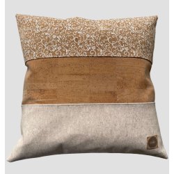 Eiki pude i kork, natur og hvide nuancer med 3 striber