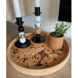 Rund bakke i kork med sort m�nster